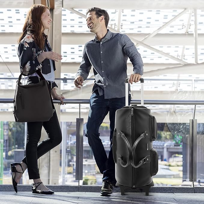 Modoker Rolling Garment Bag for Travel Wheeled Duffel Bag Luggage Suit Travel Bags for Men and Women,3 in 1 Carry on Convertible Garment Bag with Wheels,Black