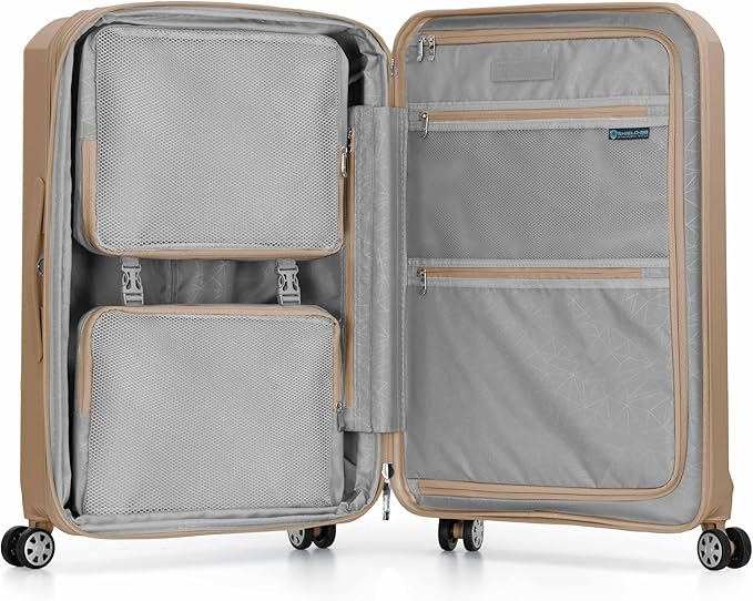 Traveler's Choice Pagosa Indestructible Hardshell Expandable Spinner Luggage, Latte Beige, 26-Inch Medium