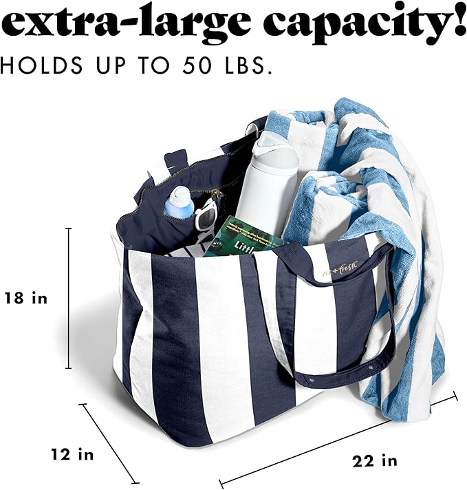 Fit & Fresh Large Beach Bag for Women - Extra Large Travel Tote With Pockets