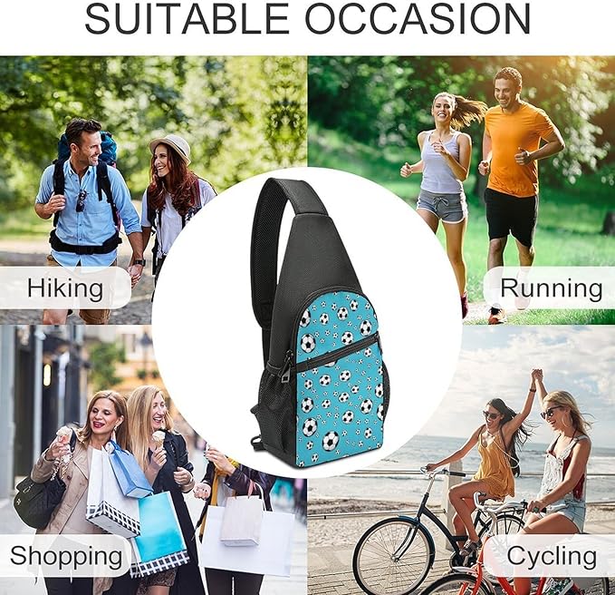 SWEET TANG Men's Crossbody Bags, Casual Daypacks Soccer Blue for Cycling and Travel, Fashion Sling Shoulder Backpack Square Rucksack with Small Pocket for Key Purse