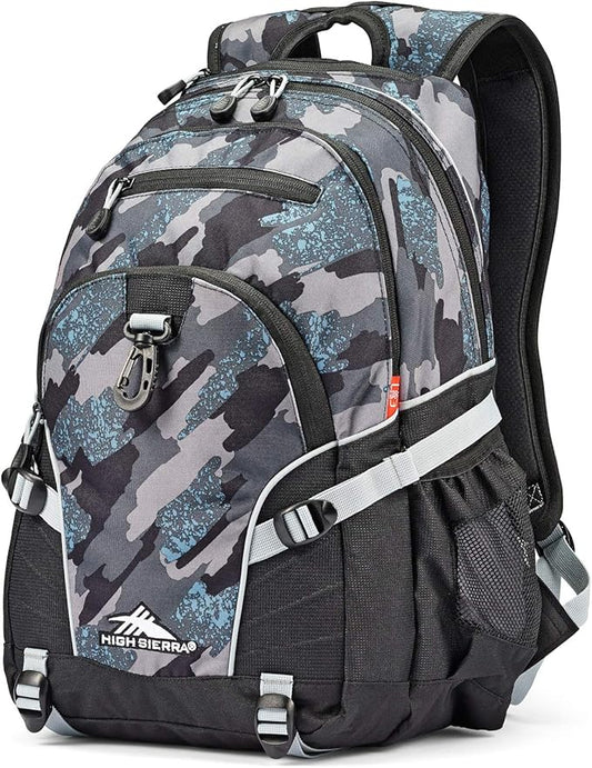 High Sierra Loop Backpack, Travel, or Work Bookbag with tablet sleeve, One Size, Graffiti/Black/Ash