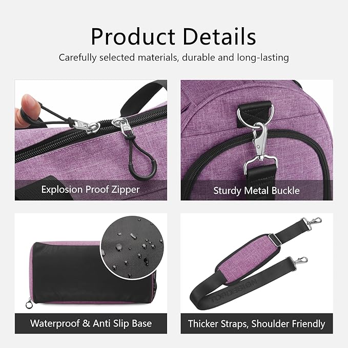 TOPDesign Gym Bag for Women & Men, Unisex Duffel Bag with Shoe Compartment & Wet Pocket for Travel Sports Gym (L Textured Purple)