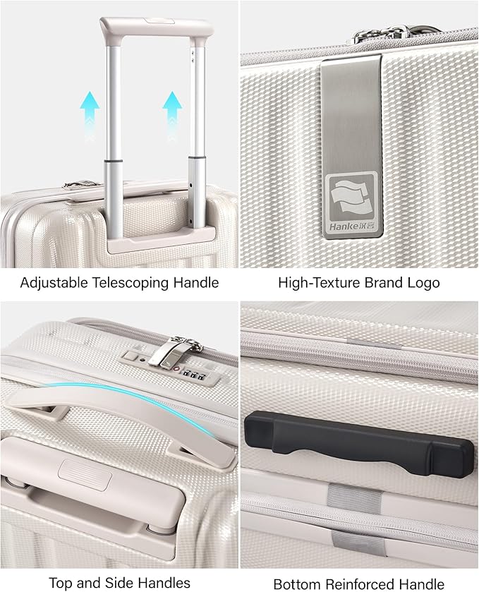 Hanke 16 Inch Expandable Under Seat Luggage with Wheels Top Opening Small Suitcase with Wheels Carry On Luggage Airline Approved Lightweight Hard Shell Suitcases for Weekender Overnight-Ivory White