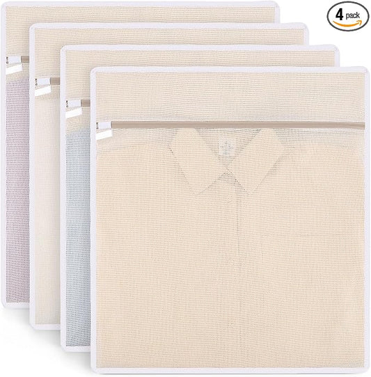 4Pcs Durable Cotton Mesh Laundry Bags for Delicates, 20×24inch Large Breathable Laundry Mesh Wash Bags with Sturdy Zipper for Delicates, Clothes, Pants, Underwear, Bra, Socks (XL)
