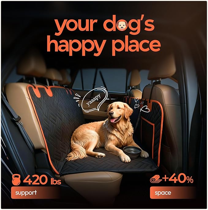 Dog Seat Cover for Back Seat Hard Bottom, XL Backseat Extender for Large Dogs (+420 lbs), Waterproof Dog Car Hammock with Door Protectors, Non-Slip Heavy-Duty Pet Seat Cover for Truck, SUV & Car