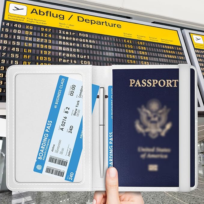 Passport Holder for Travel Essentials, RFID Premium Leather Passport Wallet Cover Case for Travel Must Haves Accessories, Passport Book Holders for Women Men Black White Skulls