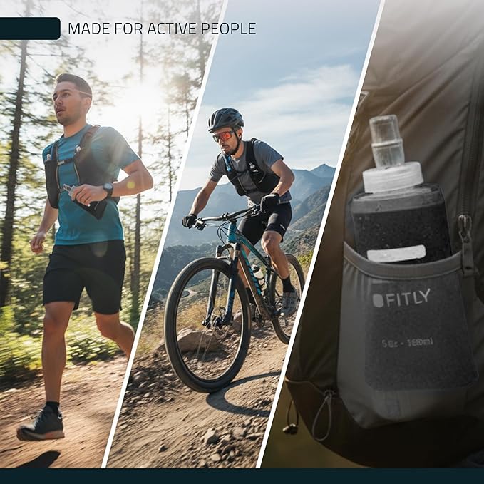 FITLY Soft Flask - Shrink As You Drink Soft Water Bottle for Hydration Pack - Folding Water Bottle Ideal for Running, Hiking, Cycling, Climbing & Rigorous Activity