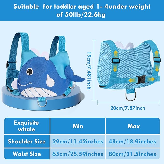 Lehoo Castle Toddler Leash for Walking, Baby Leashes for Toddlers 3-in-1, Kid Harness with Leash, Child Safety Leash Anti Lost Wrist Link (Whale)