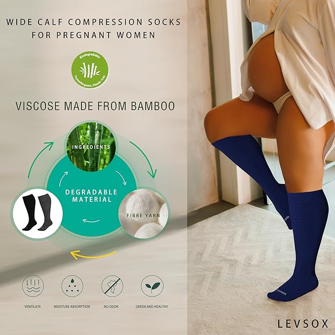 LEVSOX Wide Calf Compression Socks for Women&Men Plus Size 15-20mmHg Knee High Large Support Stockings for Circulation