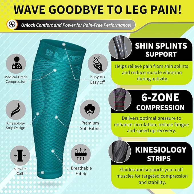 BLITZU Calf Compression Sleeve for Men & Women Footless Compression Socks Support Runners Leg Sleeve Shin Splints Pain Relief