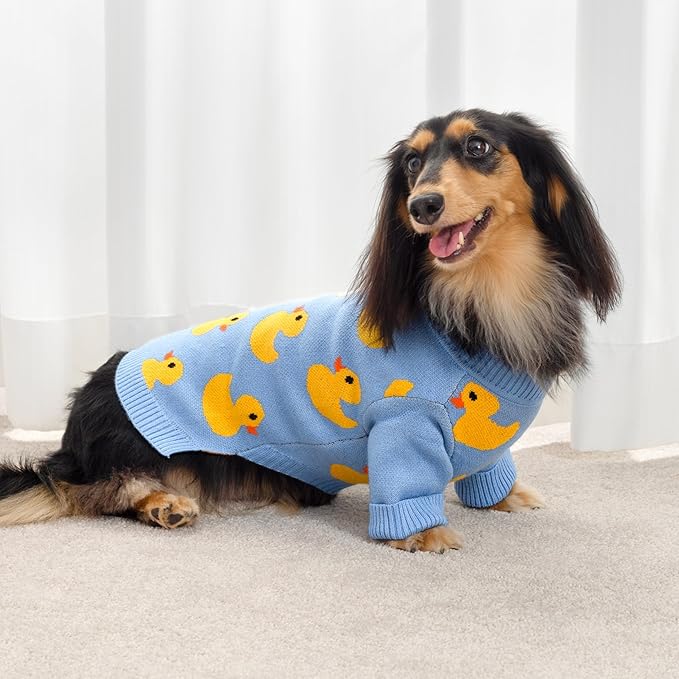 Fitwarm Funny Duck Dog Sweater, Thermal Dog Winter Clothes for Small Dogs Boy Girl, Pet Outfit, Blue, Yellow, XXL