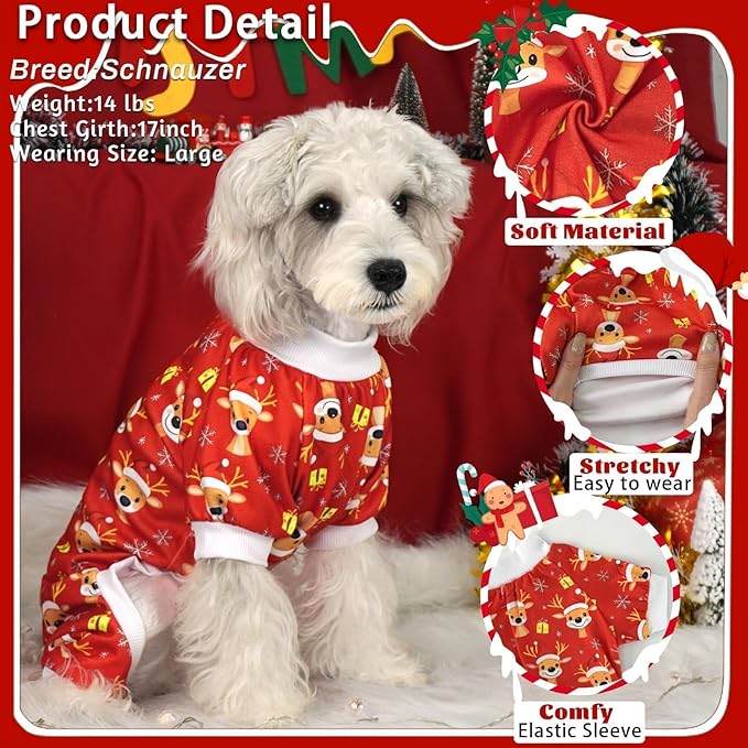 XPUDAC 4 Pieces Dog Pajamas for Small Dogs Pjs Clothes Puppy Onesies Outfits for Doggie Christmas Shirts Sleeper for Pet, XS