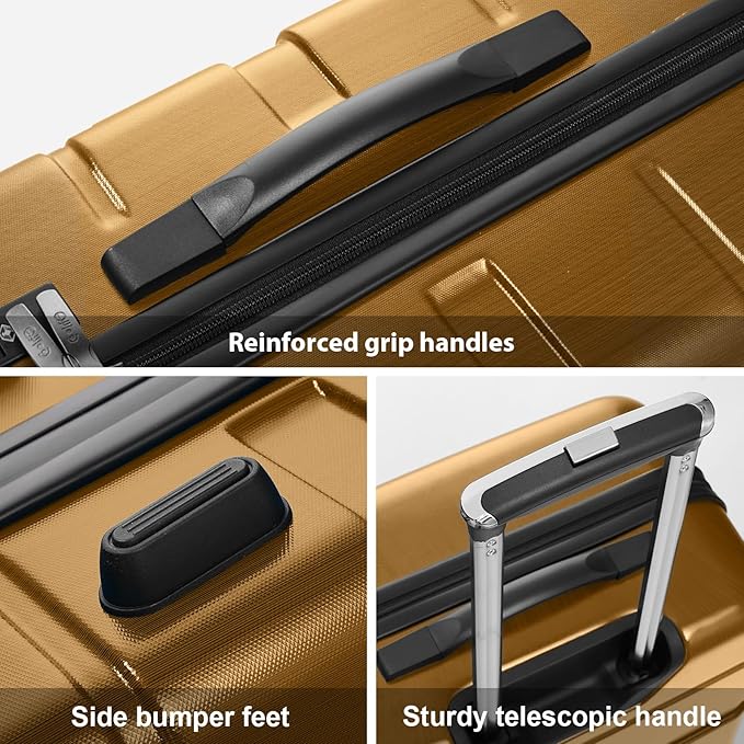 Coolife Luggage Expandable(only 28") Suitcase PC+ABS Spinner Built-In TSA lock 20in 24in 28in Carry on (Black brown, M(24in).)