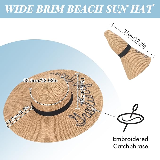Beach Sun Hats for Women Wide Brim Straw Foldable Beach Hat UV Protection
