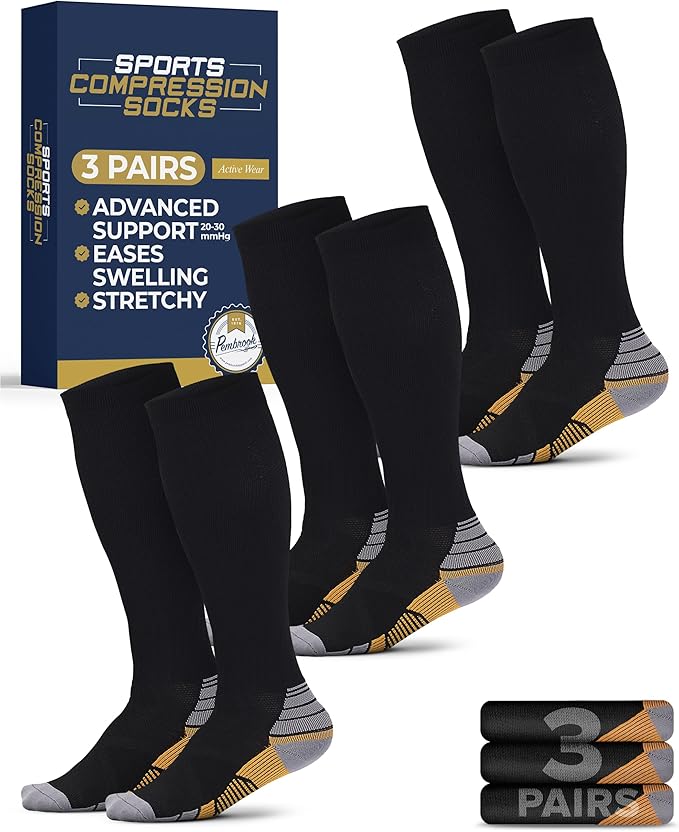 Pembrook 3 Pairs Compression Socks 20-30 mmHg - Compression Socks for Women and Men | Running, Athletic, Travel, Nurses