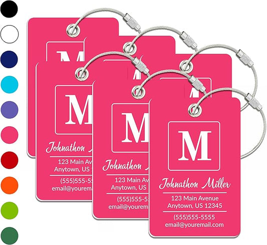 Personalized Luggage Tag | 6 Pack | Custom Luggage Tags for Suitcases | Kids Backpack Tag | 10 Color Options & Choose Font, Font Color