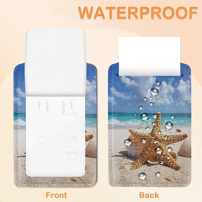 Starfish on Sunny Beach 3 PCS PU Leather Luggage Tags for Suitcase, Luggage Tag with Privacy Flap, Name ID Label and Metal Loop for Women Men Baggage Handbag School Bag Backpack