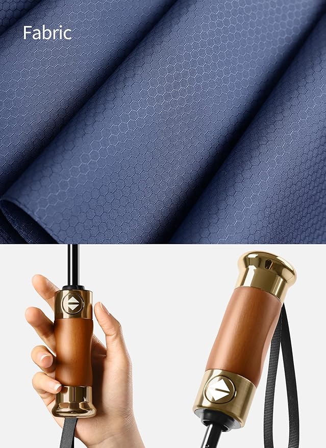 Rain Cats Large Umbrella 45 Inch diameter Umbrellas for rain Strong10 Ribs Fiberglass Windproof big Compact Automatic portable Folding Travel/Thick Fabric/Wood handle