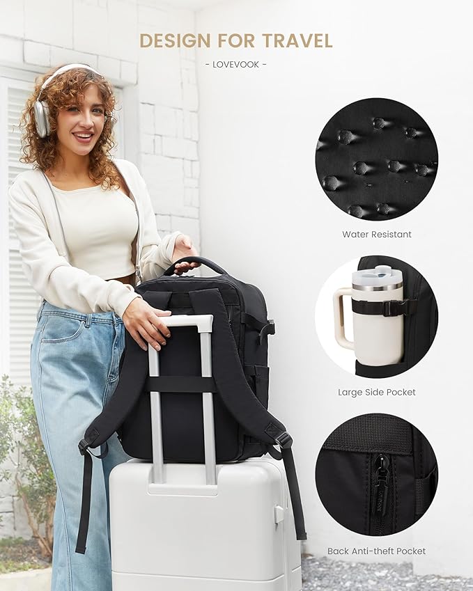 LOVEVOOK Travel Backpack for Women & Men, 50L Large Carry On Backpack Airline Approved, TSA Personal Item Weekender Bag, Water Resistant Laptop Backpacks with 3 Packing Cubes for Travel Essentials