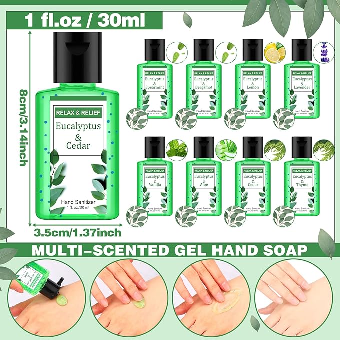 Frienda 24 Pcs Mini Hand Sanitizers Bulk Travel Size Eucalyptus Scented Hand Sanitizers 1 Fl oz Pocket Sanitizing Moisturizes for Guest Christmas Stocking Stuffers Nurse Coworker Teacher Office Gifts