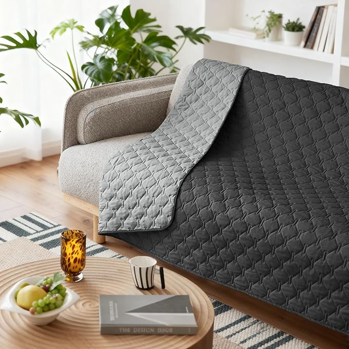 gogobunny 100% Double Sided Waterproof Dog Blanket Soft Pet Bed Cover Reversible Protect Furniture Couch Sofa Car for Puppy Large Dog Cat (Dark Charcoal/Light Charcoal, 82x120 Inch (Pack of 1))