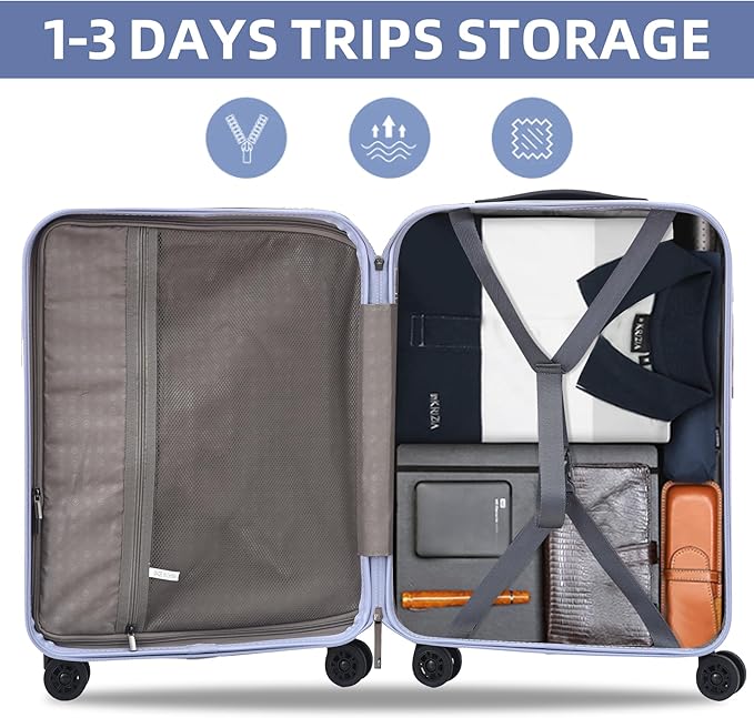 19 Inch Suitcase Hand Luggage with Front Pocket for 15.6" Laptop, 35 * 23 * 55cm, 43L, Ligthweight ABS+PC Hardshell Carry On, Lilac Purple