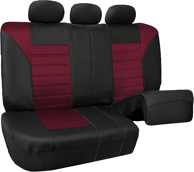 FH Group Automotive Car Seat Covers Rear Set Premium 3D Air Mesh Seat Covers, Airbag Compatible and Split Bench Cover Universal Fit Interior Accessories for Cars Trucks and SUVs - Burgundy