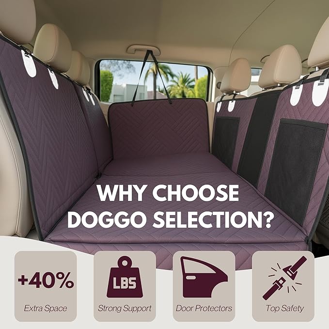 Premium Dog Back Seat XL Extender | Supports 400 lbs | Waterproof Hard Bottom & Non-Slip Design | Pet Seat Cover with Mesh Window & Storage Pocket | Fits Large SUV, Trucks (Brown)