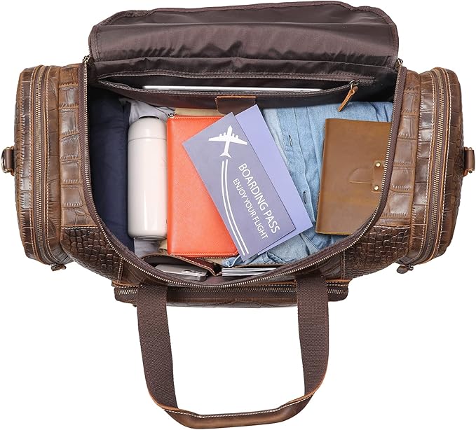 Polare 23" Full Grain Cowhide Leather Gym Duffle Weekender Overnight Travel Duffel Bag For Men