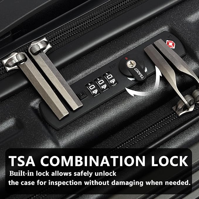 TydeCkare 20 Inch Carry On Luggage with Front Pocket, 21.65 * 15.35 * 7.87" Suitable for Airplane Overhead Bin, 34L Lightweight PC+ABS Hardshell with YKK Zipper, TSA Lock Approved, black