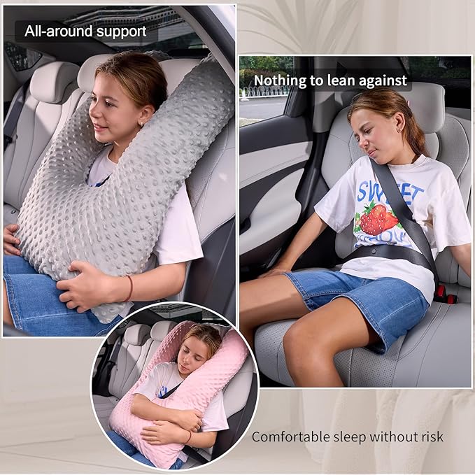 Travel Pillow for Kids Adult, Pillow for Car Sleeping Ultra Large U-Shaped with Removable Soft Cover Support Fix Neck and Body Sitting/Sleeping on The Trip (Grey)