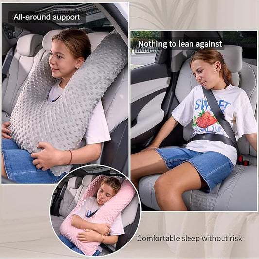 Travel Pillow for Kids Adult, Pillow for Car Sleeping Ultra Large U-Shaped with Removable Soft Cover Support Fix Neck and Body Sitting/Sleeping on The Trip (Grey)