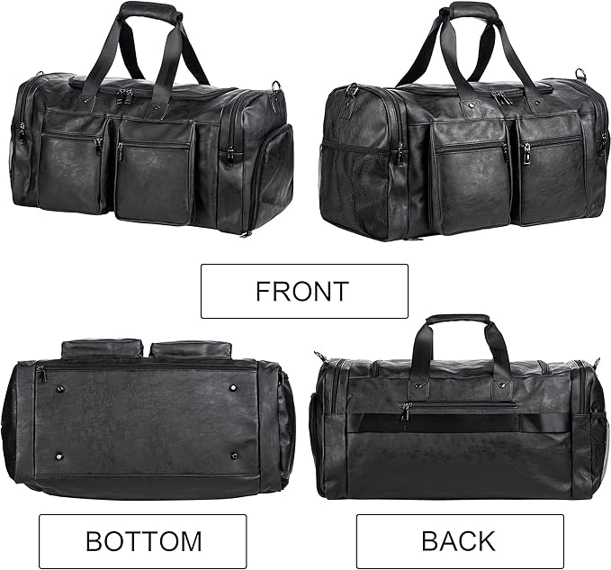 Travel Bag with Shoe Pouch,Weekender Overnight Bag Leather Large Carry On Bag