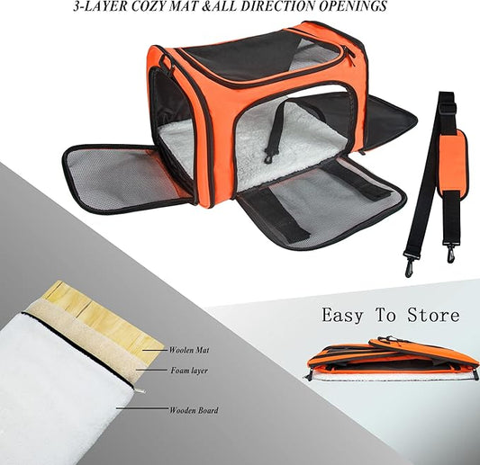 Soft Sided Carrier for Small Medium Cats Dogs,TSA Airline Approved Collapsible Travel Pet Carrier (Medium, Orange)