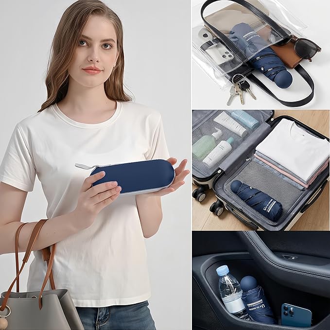 BAODINI Travel Essentials Mini Umbrella for Purse With Case Small Compact UV Sun Protection Lightweight Tiny Pocket Manual Open Close Umbrella for Women Kids and Men Fit Purse Backpack