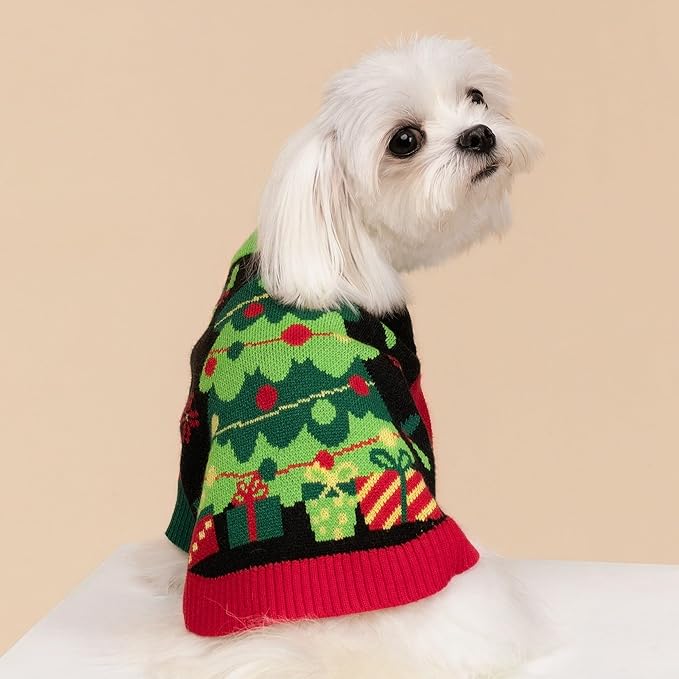 Fitwarm Cozy Dog Christmas Sweater, Thermal Winter Clothes for Small Dogs, Boy & Girl, Holiday Pet Apparel, Black, Red, Green, Yellow, Large