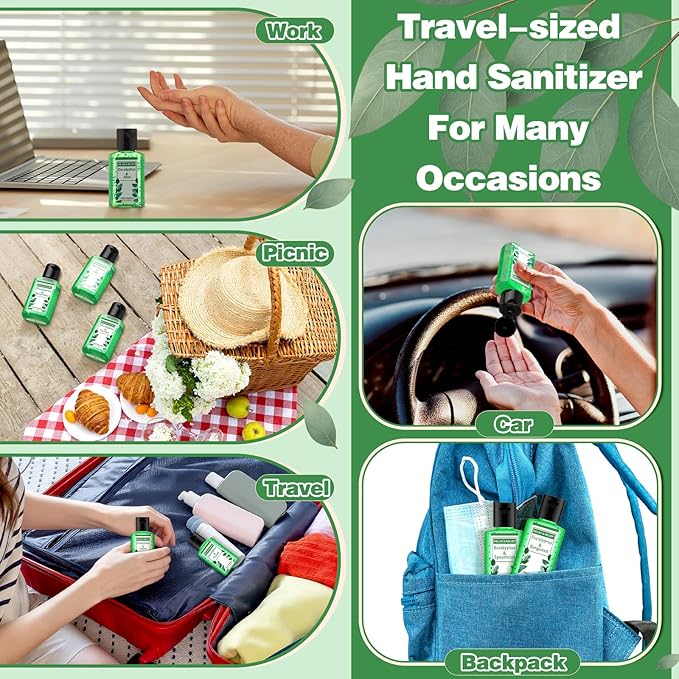 Frienda 24 Pcs Mini Hand Sanitizers Bulk Travel Size Eucalyptus Scented Hand Sanitizers 1 Fl oz Pocket Sanitizing Moisturizes for Guest Christmas Stocking Stuffers Nurse Coworker Teacher Office Gifts