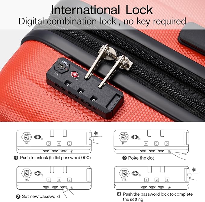 Hanke 24 Inch Expandable Checked Luggage Lightweight PC Hard Case Luggage Suitcases with Wheels TSA Luggage Rolling Large Suitcase Travel Luggage Bag for Go to University(Orange)