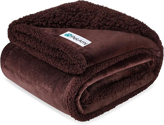 PetAmi Waterproof Dog Blanket for Medium Large Dog Puppy Cat Throw for Couch Cover Leakproof Protection, Sherpa Fleece, Reversible Soft Washable 60x40 Brown Brown
