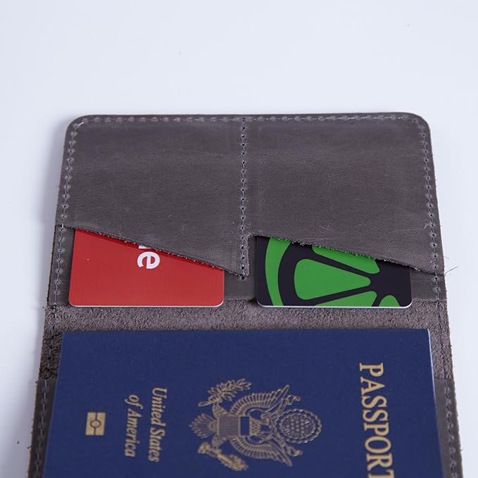INCARNE US Passport Cover Clear - Travel Passport Wallet - Leather Passport Holder for Men Women Family with Card Slots & Note Compartmen - Sleeve Protector - Genuine Leather - Vintage Gray