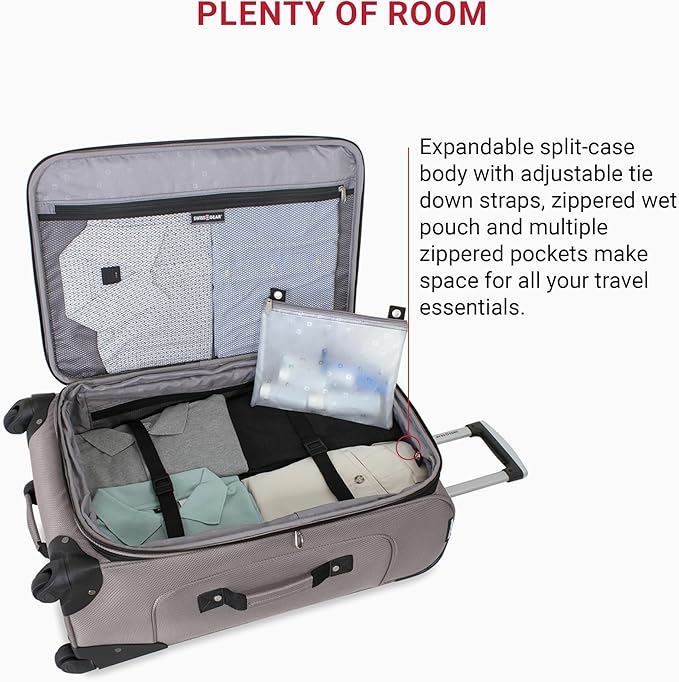 SwissGear Sion Softside Expandable Luggage, Pewter, Checked-Medium 25-Inch