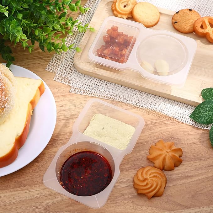 10 Sets Reusable Snack Containers With Lids, 2 Compartment Snack Pack Containers With Lids, Portable Plastic Food Container, Airplane Condiment Snack And Dip Container For Lunches Salad Outdoor