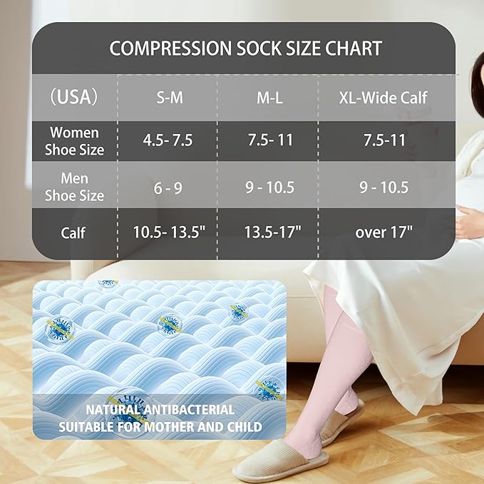 LEVSOX Thick Cotton Compression Socks for Women&Men 20-30mmHg Knee High Cute Support Sock for Nurses, Pregnancy, Travel