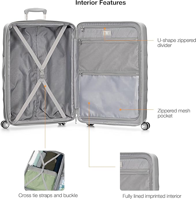 Traveler's Choice Elm Expandable Spinner Luggage Set, Matte Silver, 29" Large Checked