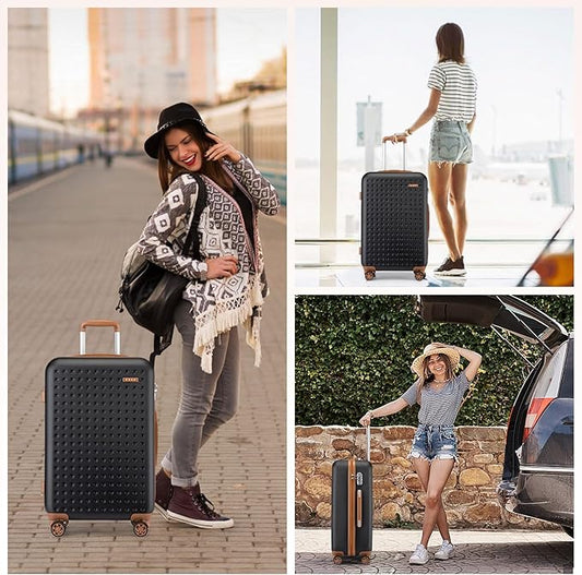 Kono 24 Inch Luggage Medium checked Lightweight Hardside Suitcase with Spinner Wheels & Built-in TSA Lock, Black