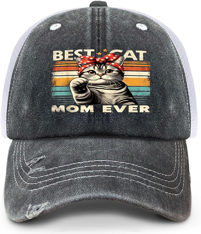 Cat Mom Proud, Cat Lover Mom Ripped Hole Paw Design hat Outdoor Cap for Grandpa