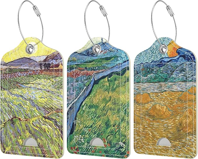 Rimilak 3 Pcs PU Leather Luggage Tags for Suitcase, Travel Cruise Luggage Tag with Privacy Flap, Name ID Label and Metal Loop for Women Men Baggage Handbag School Bag Backpack, Ink Field