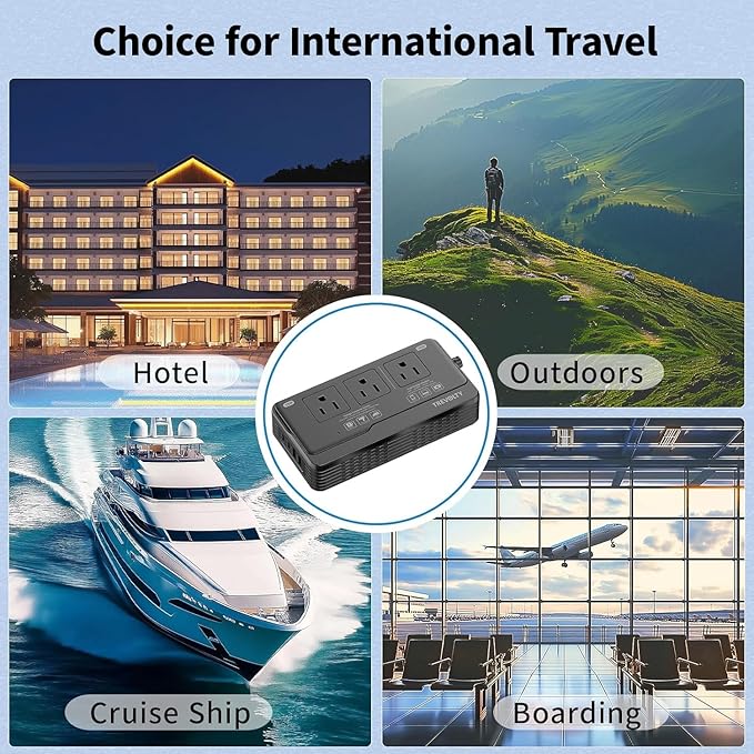 2000W Voltage Converter US to Europe for Hair Dryers, 7-in-1 220V to 110V Converter for European Travel with 3 AC/2 USBA/2 USBC Ports, Universal Power Converter Adapter Combo with EU/UK/IT/AU Plugs