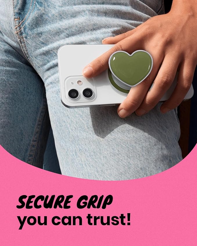 OnTheGrip Cute Solid Macaron Color Heart Shape Collapsible Mobile Phone Grip Stand Holder for Smartphone Tablet Cell Phone Accessory (Jade Green)