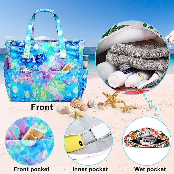 Bluboon Waterproof Beach Tote Pool Bags for Women Ladies Extra Large Carry On Bag With Wet Compartment for Weekender Travel